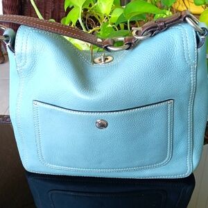 Vintage Coach Blue Pebbled Leather Shoulder Ba GUC.